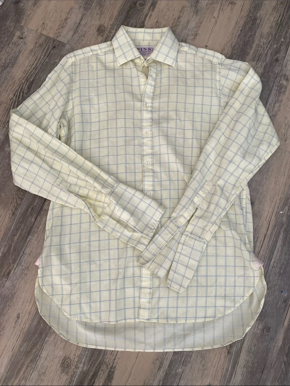 Thomas Pink Superfine Two Fold Cotton Window Pane French Cuff Dress Shirt 16 36